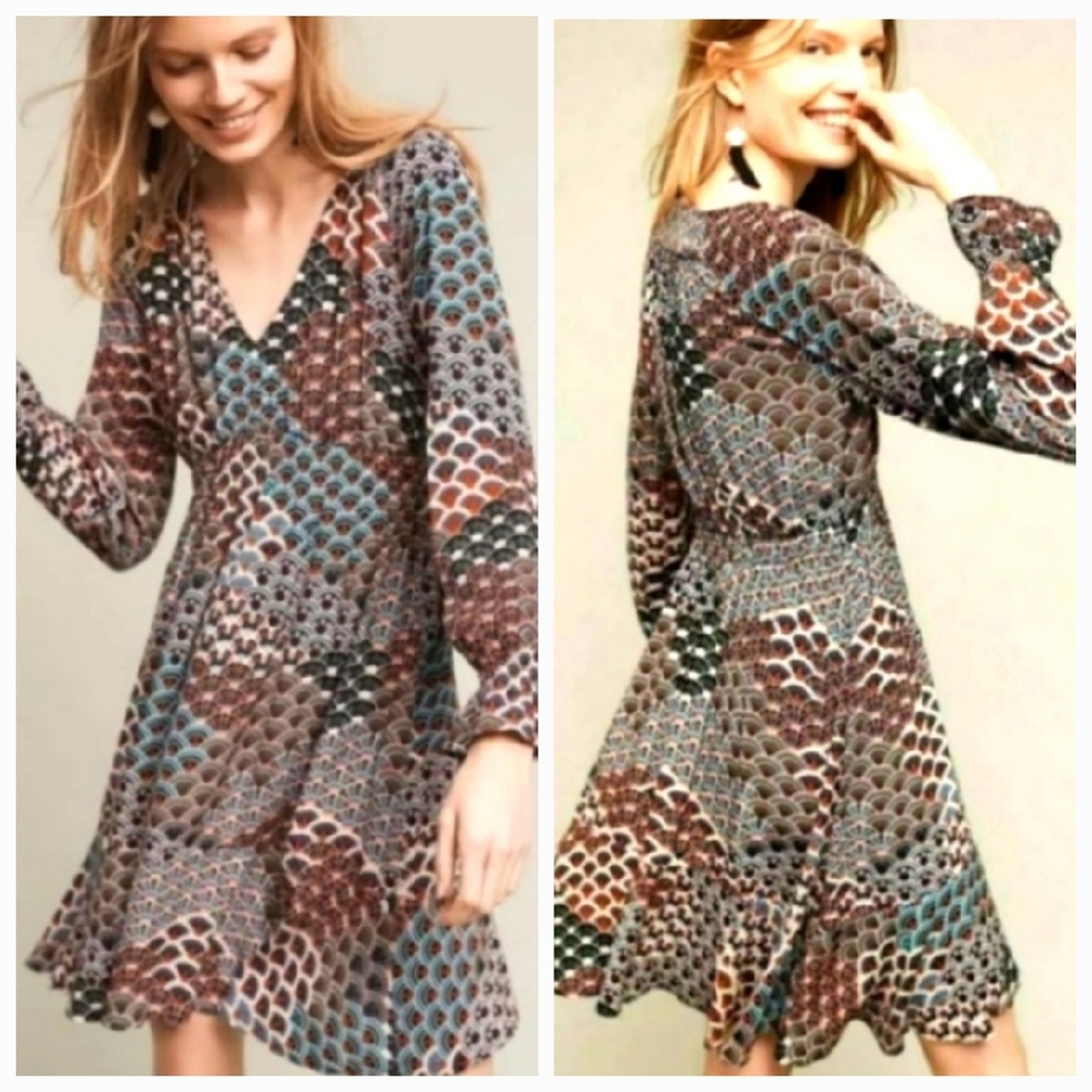 Anthropologie Maeve Monaco  Flutter Dress Multi Color Medium
